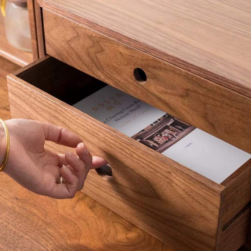 Smart Hub Gear Solid Walnut Wood Desktop Storage Box with 2 Drawers