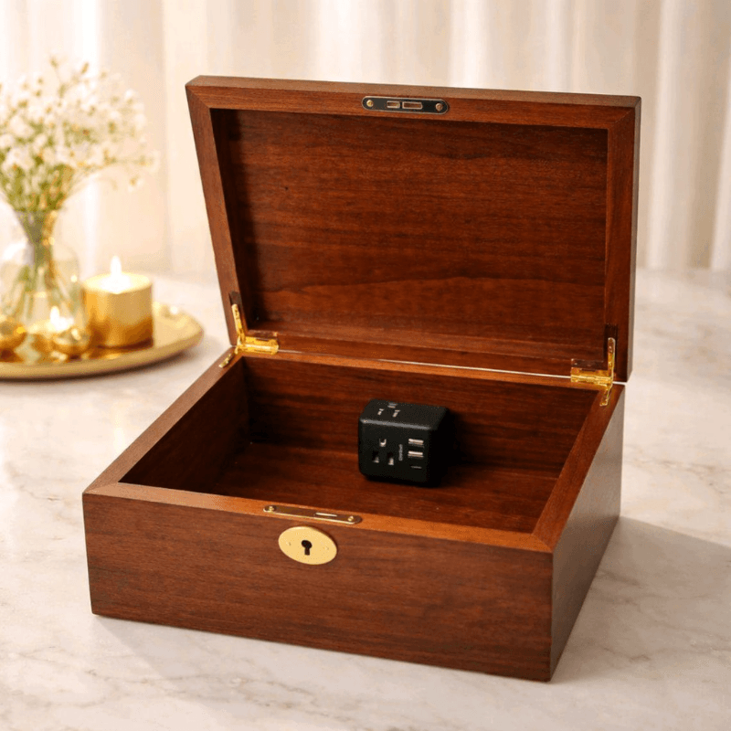 Smart Hub Gear Acacia Wood Locking Charging Station