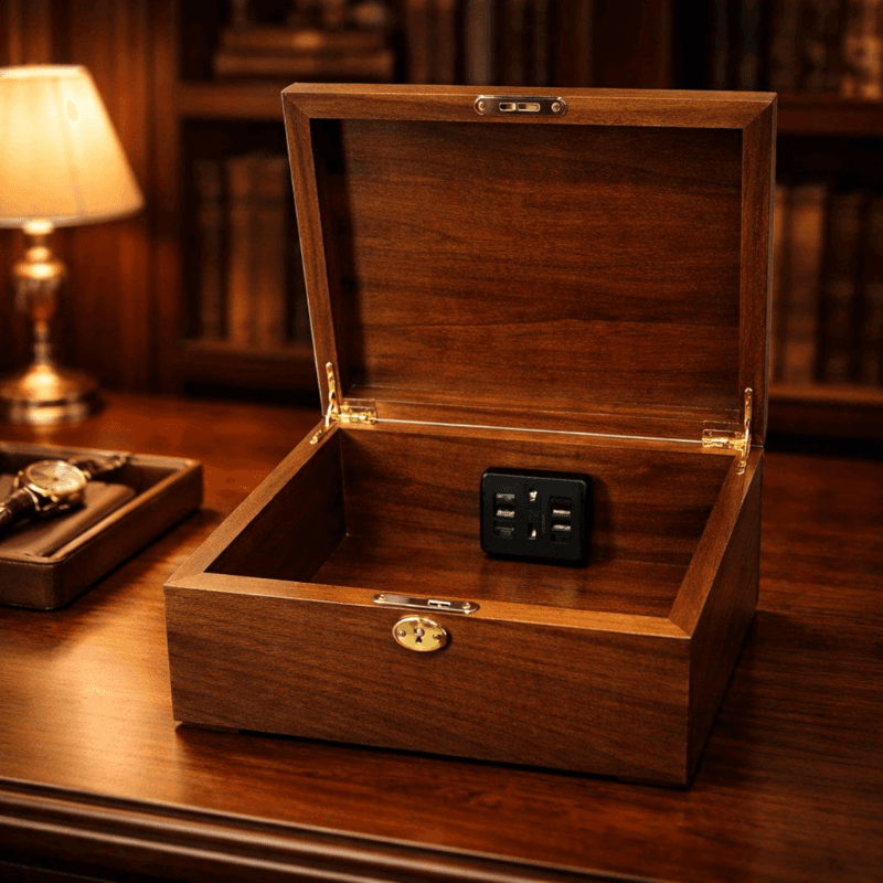 Smart Hub Gear Acacia Wood Locking Charging Station