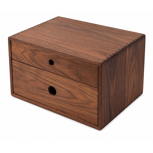 Smart Hub Gear Solid Walnut Wood Desktop Storage Box with 2 Drawers