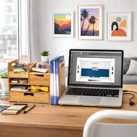 Smart Hub Gear Bamboo Expandable Desk Organizer with Drawer