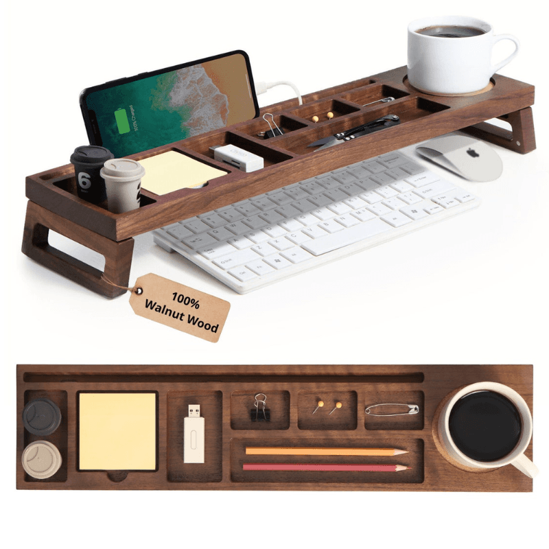 SmartHub Gear Walnut Wood Desk Organizer