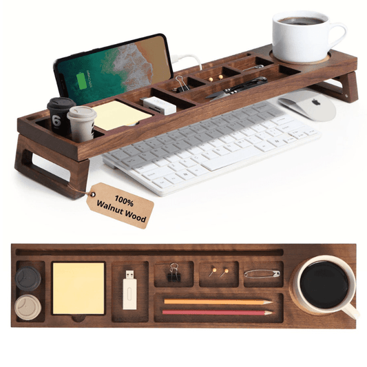 SmartHub Gear Walnut Wood Desk Organizer