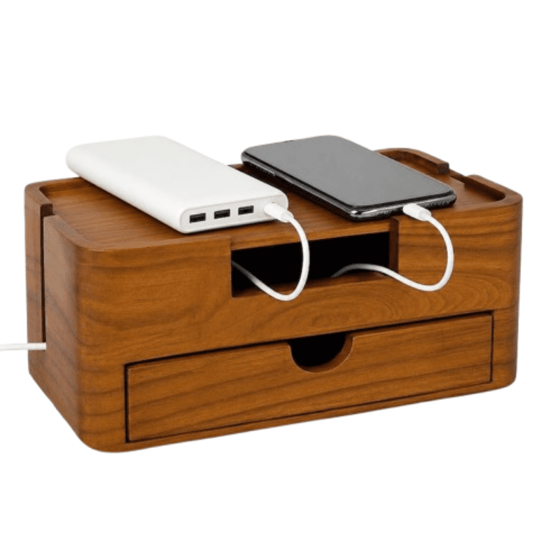 Smart Hub Gear Handcrafted Solid Wood Cable Management Box