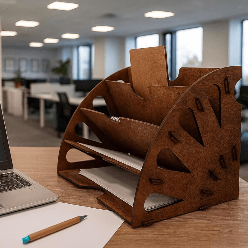 Smart Hub Gear Wooden Desk Organizer 15.2 in