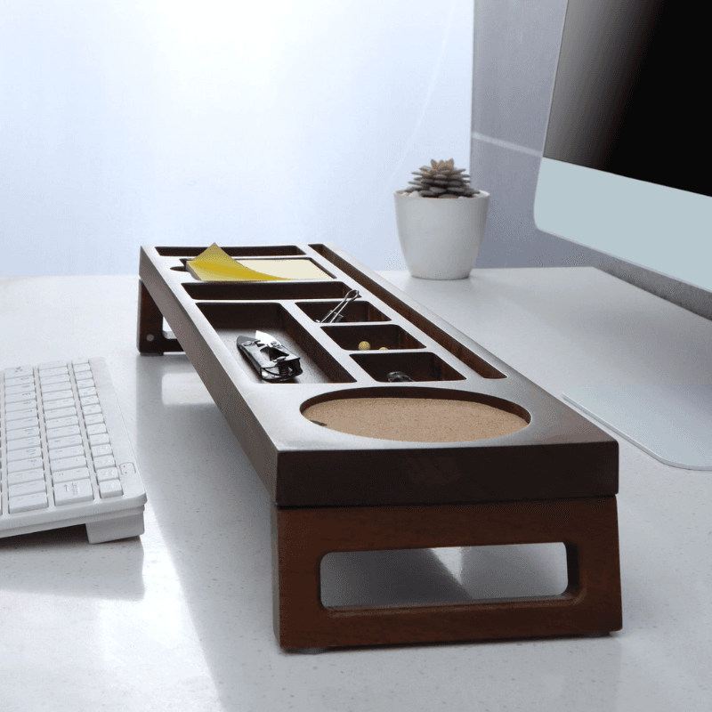 SmartHub Gear Walnut Wood Desk Organizer