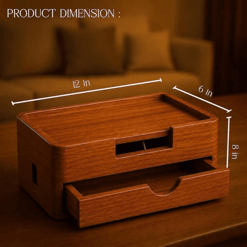 Smart Hub Gear Handcrafted Solid Wood Cable Management Box