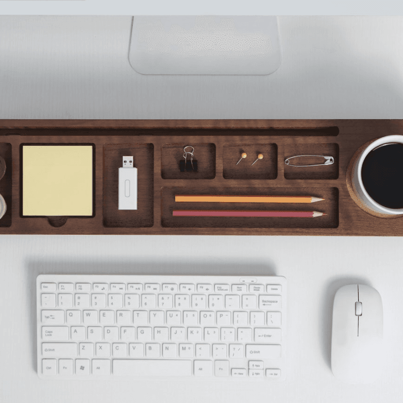 SmartHub Gear Walnut Wood Desk Organizer
