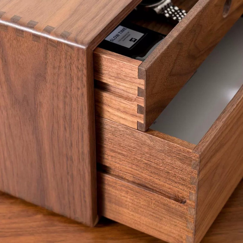 Smart Hub Gear Solid Walnut Wood Desktop Storage Box with 2 Drawers