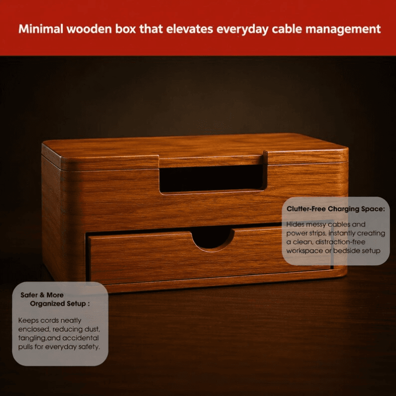 Smart Hub Gear Handcrafted Solid Wood Cable Management Box