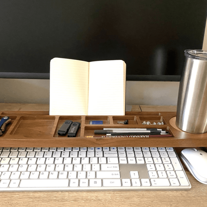 SmartHub Gear Walnut Wood Desk Organizer